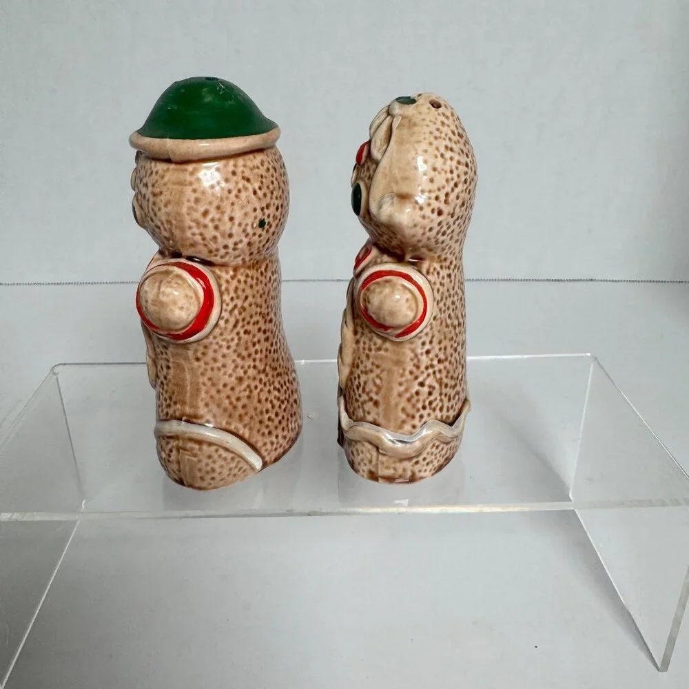Vintage Gingerbread Man Woman Salt Pepper Shakers & Napkin‎ Holder Japan Ceramic